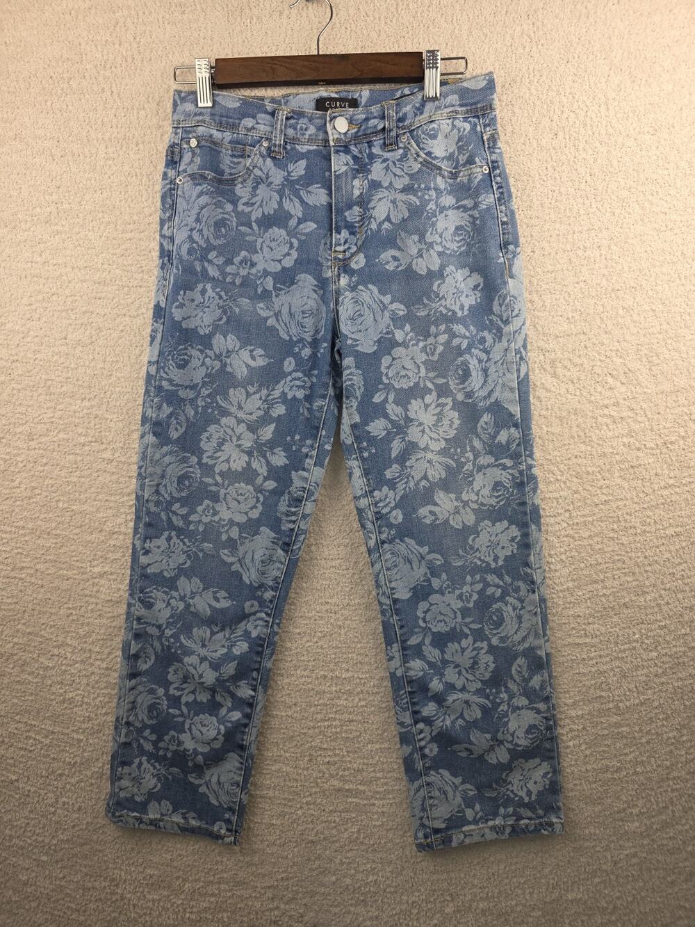 Curve Appeal Women's High-Rise Straight Floral Print Denim Jeans Size 2/26